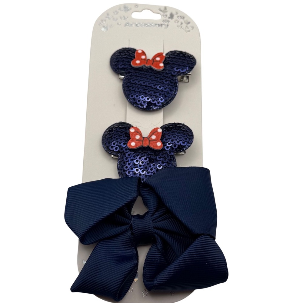 Chloe Accessory‎ Minnie Mouse Sequin Hair Clips Set Navy Blue Red Bow
